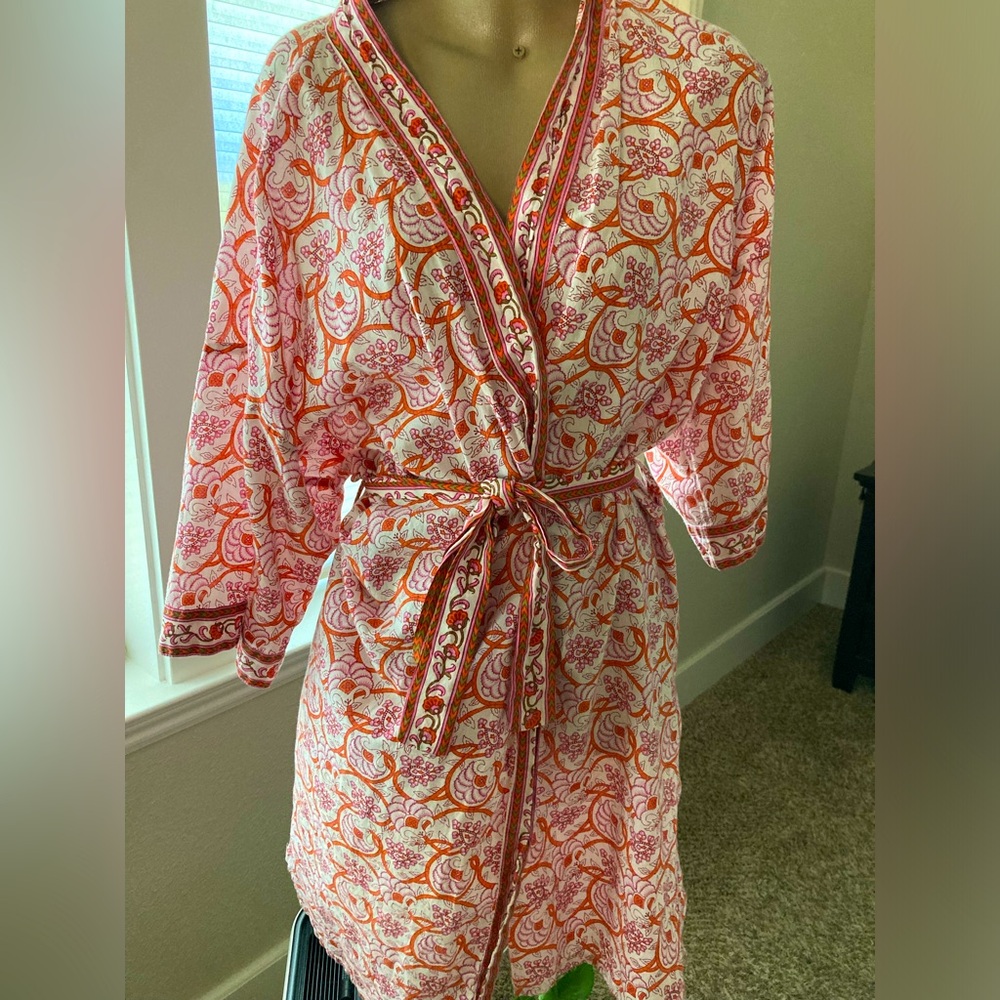 World Market lightweight cotton tie robe one size